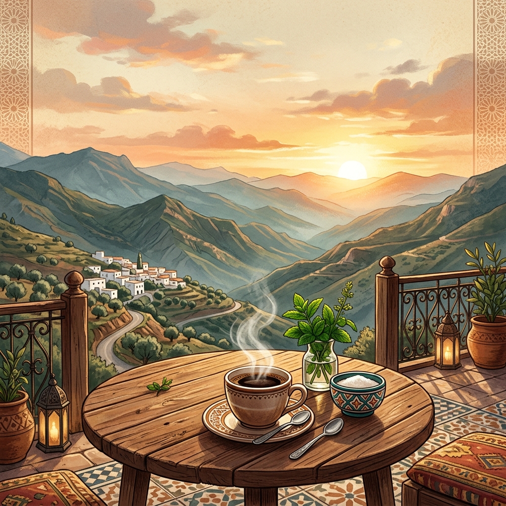 Golden hour mountain view from Café Ajyad